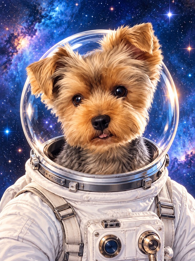 Milly in the Space Explorer AI pet portrait style