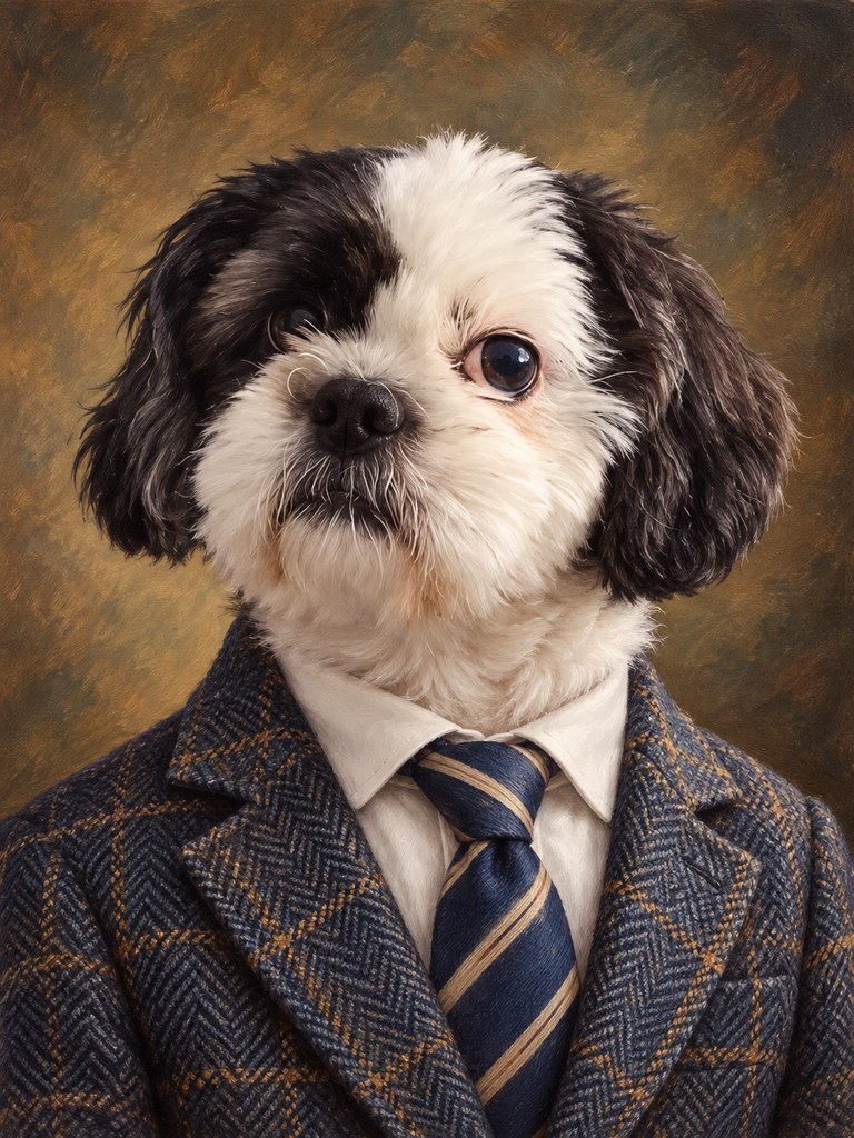 Buster in the The Boss AI pet portrait style