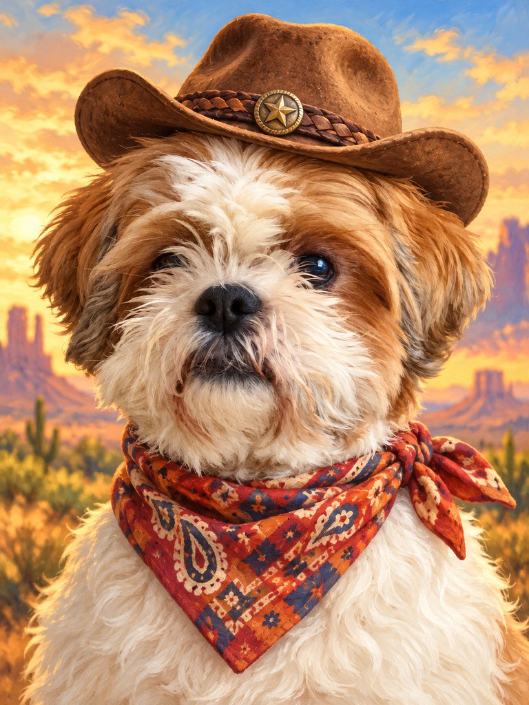 Saber in the Wild West AI pet portrait style