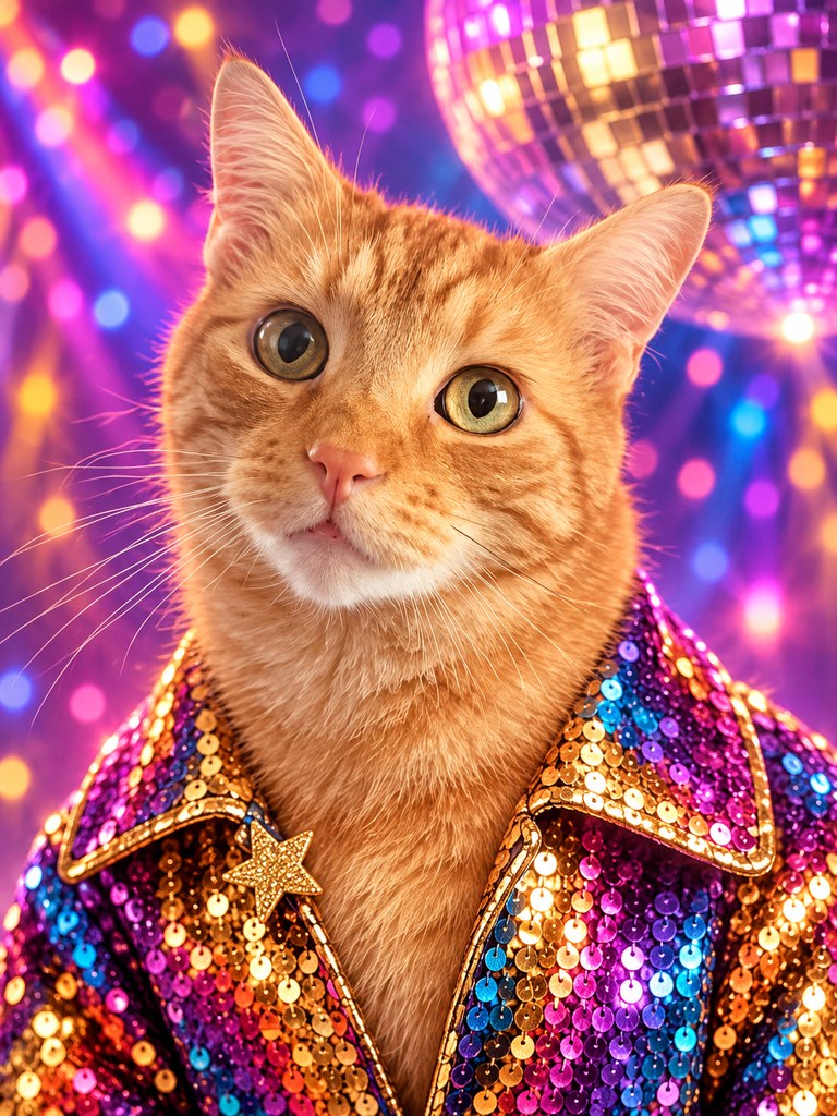 Sidney in the Disco Diva AI pet portrait style